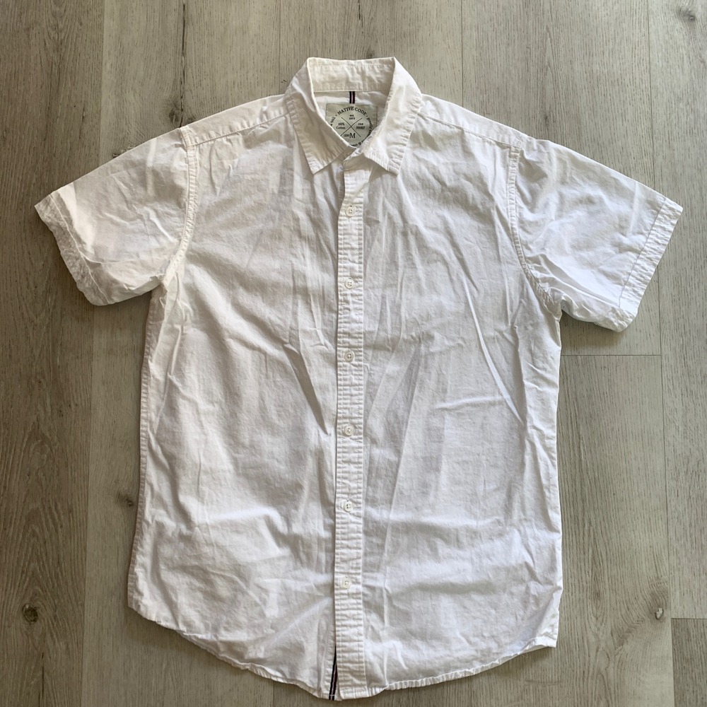 Native Code Mens Short Sleeve Button Down Shirt White Cotton Size M RN144487